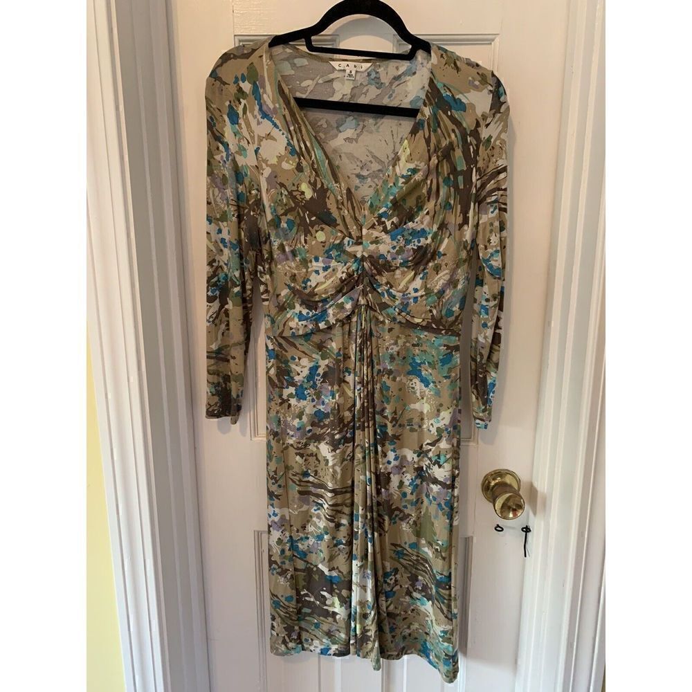 Cabi Gallery Dress Paint Splatter 3/4 Sleeve Jersey Knit Womens Small S 850